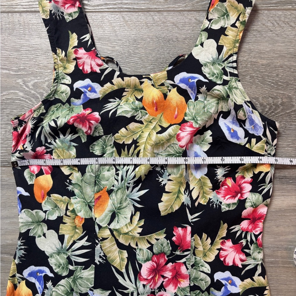 Vintage Ulterior Motives Black Floral Tropical Sleeveless Midi Dress Size 9/10 - Picture 3 of 6
